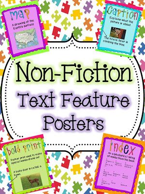 Non-Fiction Text Feature Posters...My students referred to these posters all year long! Reading Notebooks, Colorful Posters, Nonfiction Text Features, Fiction Text, Kids Literacy, Nonfiction Reading, 4th Grade Reading, Teaching Language Arts, Teacher Toolbox