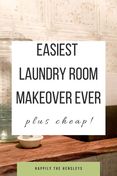 Diy Laundry Room Ideas Budget, Small Laundry Room Makeover Farmhouse, Cheap Laundry Room Makeover Diy, Cheap Laundry Room Ideas, Unfinished Laundry Room Makeover, Laundry Room Makeover On A Budget, Easy Laundry Room Makeover, Unfinished Laundry Room, Cheap Laundry Room Makeover