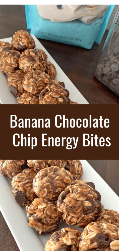 Banana Chocolate Chip Energy Bites | The Everyday Hostess Chocolate Chip Energy Bites, Banana Energy, Energy Bites Recipe, Energy Bites Healthy, Oatmeal Bites, No Bake Energy, Running Food, Banana Snacks, Energy Bites Recipes