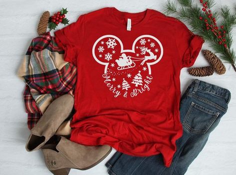 Christmas Mickey Ears, Christmas Outfit Ideas For Family, Disney Family Shirt, Merry And Bright Shirt, Disney Tshirt, Disney Family Vacation Shirts, Disney Christmas Shirts, Matching Disney Shirts, Disney Vacation Shirts