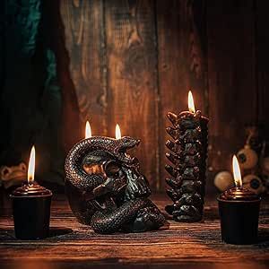 Skull & Spine Candles 4 Pack - Skeleton Snake, Spine & Black Bones Candle, Skulls, Magic Skulls Candlestick Spooky Gothic Emo Decor, Home & Bar Decoration, Large Creepy Skeletons Decorations Emo Decor, Spine Candle, Novelty Candles, Skeleton Decorations, Gothic Emo, Cute House, Home Bar, Bar Decor, Decor Home