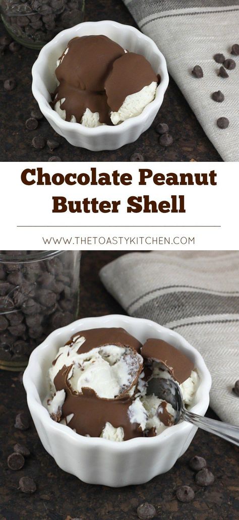 Dark Chocolate Peanut Butter Shell by The Toasty Kitchen Reeses Ice Cream, Dark Chocolate Peanut Butter, Magic Shell, Chocolate Recipes Homemade, Homemade Recipes Dessert, Party Food Dessert, Stuffed Shells Recipe, Peanut Butter Lovers, Ice Cream Treats