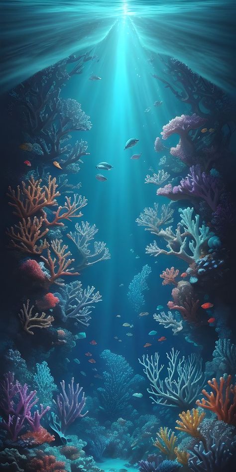 Underwater Wallpaper Iphone, Fish Background Wallpapers, Reef Wallpaper, Church Mural, Sea Cartoon, Ocean Creatures Art, Coral Drawing, Coral Reef Art, Mermaid Background