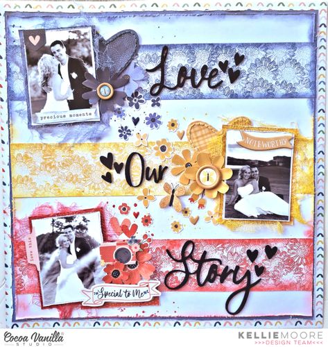 Love Our Story | Storyteller | Kellie Moore – Cocoa Vanilla Studio Wedding Layouts, Bridal Shower Scrapbook, Wedding Scrapbooking Layouts, Beautiful Scrapbook Layouts, Scrapbooking Wedding, Diy Wedding Cake, Edible Crafts, Gatefold Cards, Pineapple Pattern