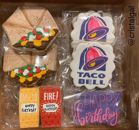 Taco Bell Cookies Decorated, Taco Bell Themed Birthday Party, Taco Bell Birthday Party, Taco Bell Birthday, Taco Bell Party, Hall Themes, Taco Tuesday Party, Succulent Party, Birthday Party At Park