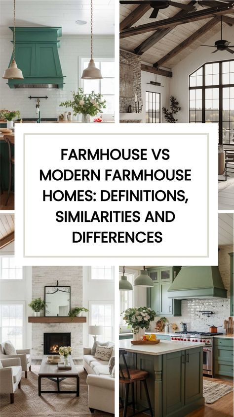 Wondering if you should go for a farmhouse or modern farmhouse style? The surge in popularity of farmhouse and modern farmhouse home decor styles over the past few decades is undeniable. Shows like Fixer Upper with Chip and Joanna Gaines have played a significant role in inspiring people to embrace these rustic yet elegant design trends. check out the differences and similarities between the farmhouse vs modern farmhouse styles. One Story Farmhouse Interior Design, Traditional Mixed With Farmhouse Decor, Farmhouse Chic Design, Minimalist Farmhouse Style, Real Farmhouse Interior, 2024 Farmhouse Decor, Rustic Modern Farmhouse Decor, Fancy Farmhouse Decor, Home Tours Farmhouse