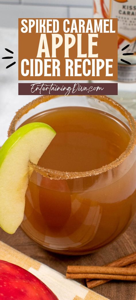 Spiked Caramel Apple Cider, Thanksgiving Cider, Spiced Cider Recipe, Spiked Apple Cider Recipe, Spiced Rum Drinks, Caramel Apple Cider Recipe, Cider Cocktail Recipes, Homemade Cider, Apple Cider Punch