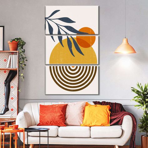 Boho Geometric Art, Geometric Sunset, Abstract Painting Acrylic Modern, Sunset Artwork, Therapy Office Decor, Simple Wall Art, Sunset Wall, Sunset Wall Art, Boho Geometric