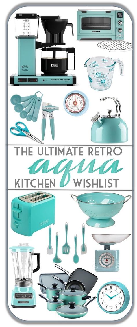 mid century kitchen must haves in aqua turquoise robin egg blue. love the retro vintage vibe of these kitchen gadgets! ultimate wishlist, indeed. From Sew at Home Mummy Robins Egg Blue Kitchen, Kitchen Wishlist, Aqua Kitchen, Kitchen Ikea, Turquoise Kitchen, Kitchen Retro, Teal Kitchen, Robin Egg Blue, Dekor Diy