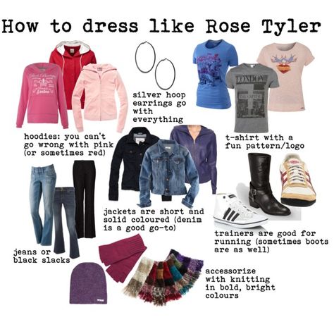 how to dress like Rose Tyler, a guide, created by doctorwhodressing on Polyvore Rose Tyler Costume, Rose Tyler Outfit, Doctor Who Rose Tyler, Doctor Who Outfits, Doctor Who Rose, Doctor Who Cosplay, Rose Tyler, Fandom Fashion, Fandom Outfits