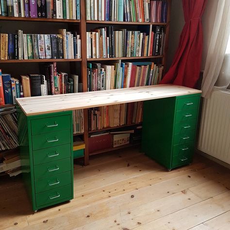 Painted Ikea Desk, Helmer Ikea Hack, Ikea Workshop, Helmer Ikea, Ikea Helmer, Centro Tv, 2 Person Desk, Hobby Organization, Uk Furniture