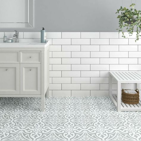 patterned bathroom tiles - Google Search Hallway Tiles, Klein Toilet, Patterned Bathroom Tiles, Tiled Hallway, Suite Bathroom, Floor Tile Design, Patterned Floor Tiles, Bad Inspiration, Unique Flooring