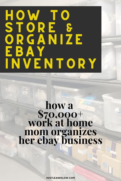 Want to learn the best way to store and organize your ebay inventory? Here's how one work at home mom who has earned over $70,000 stores her reseller inventory at home. What to buy, how to organize and exactly what process she uses. Works for Poshmark, Mercari and Etsy too! How To Organize Resell Inventory, Ebay Business Organization, Ebay Seller Organization, Reselling Organization, Inventory Organization Storage, Ebay Inventory Organization, Resale Business, Inventory Organization, Ebay Selling Tips