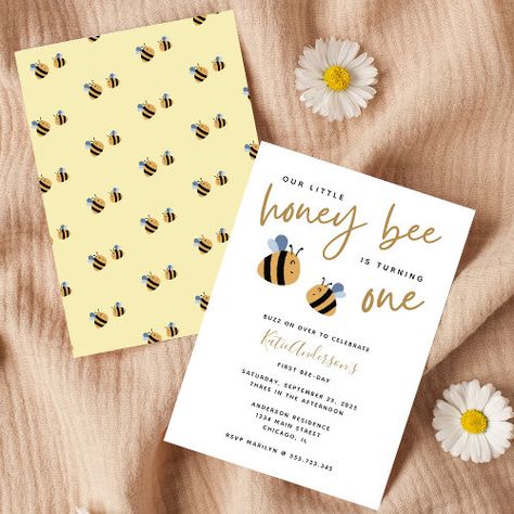 $2.93 | Modern Cute Yellow Bumblebee First Birthday #bumblebee, first birthday, bee, modern, cute, simple, chic, our little honeybee turning one, honey bee, yellow bee Bumblebee First Birthday, Bee Birthday Party, Modern Birthday, Yellow Bee, Bee Birthday, Turning One, 1st Birthday Invitations, First Birthday Invitations, Bee Theme