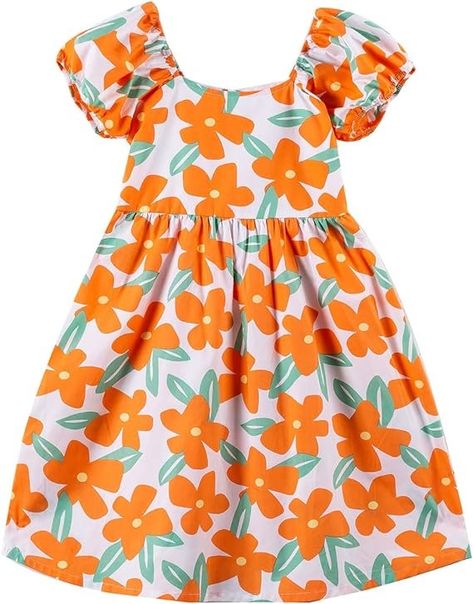 Amazon.com: Noomelfish Toddler Girls Short Sleeve Floral Dress Casual Flower Printed Smocked Dresses, Small Orange, 4 Years : Clothing, Shoes & Jewelry Short Sleeve Floral Dress, Twirly Dress, Toddler Girl Shorts, Smocked Dresses, Princess Dress Up, Floral Dress Casual, Matches Fashion, Smock Dress