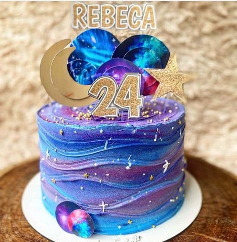 Galaxy Cake Design, Coraline Cake, 8th Birthday Cake, Galaxy Cake, Space Theme Party, Purple Birthday, Gender Reveal Cake, Space Party, Good Morning Coffee