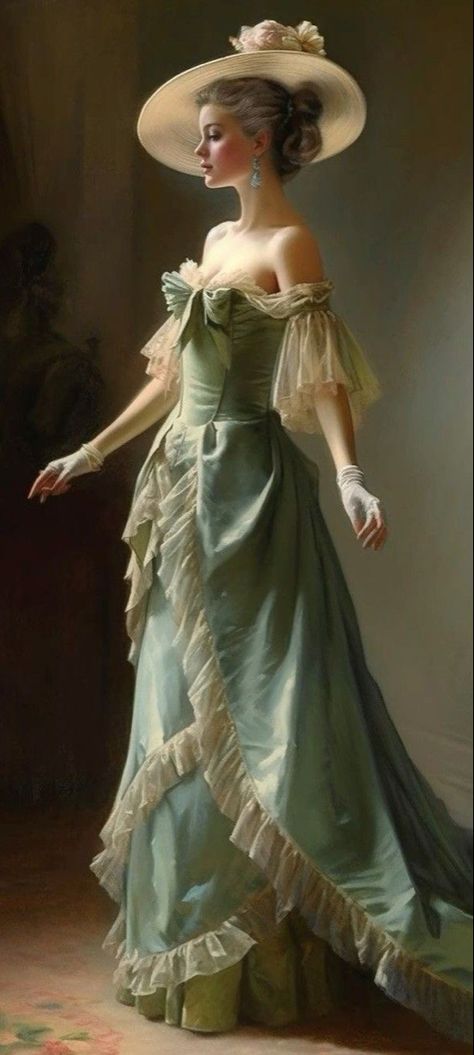 Victorian Ball Gowns, Victorian Era Dresses, Victorian Era Fashion, Victorian Paintings, 1900s Fashion, 1800s Fashion, Old Fashion Dresses, Fantasy Dresses, 19th Century Fashion