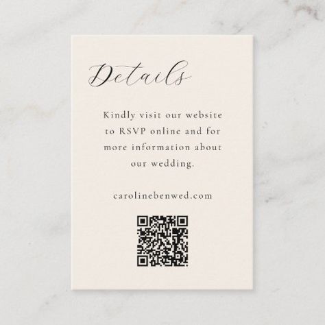 $0.75 | Elegant Minimalist Ivory Cream Script QR Wedding #elegant, minimalist, calligraphy script lettering typography, modern, classic formal traditional aesthetic, beautiful, editable wedding template, rsvp online details website information, simple qr code, ivory cream champagne ecru off-white Rsvp Online, Traditional Wedding Invitations, Wedding Details Card, Wedding Enclosure Cards, Calligraphy Wedding, Script Lettering, Cute Wedding Ideas, Personalized Invitations, Modern Wedding Invitations