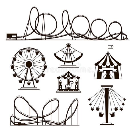 Carrousel Illustration, Roller Coaster Decorations, Carnival Tattoo, Graphic Design Inspiration Poster, Doodle Wall, Theme Tattoo, Carnival Rides, Roller Coasters, Parc D'attraction