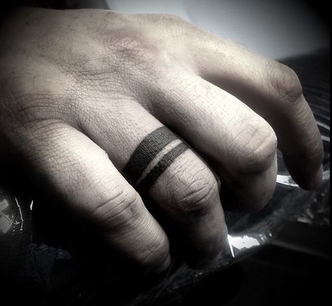 Wedding band tattoo idea, but I would like three rings, @kurtdunn Tattoo Wedding Bands, Ring Tattoo Designs, Wedding Band Tattoo, Rings Tattoo, Tattoo Wedding, Ring Tattoo, Wedding Ring Tattoo, Tattoo Wedding Rings, Finger Band