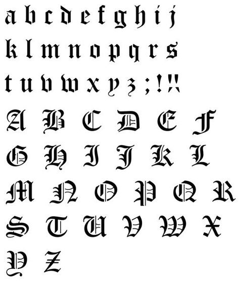 Magnifiques lettres gothiques "old english" en pochoir. Chaque lettre est découpée séparément.Contient :26 lettres majuscules + 26 lettres minuscules + ponctuationEn plastique épais 400 microns, pour les usages répétés ou intensifs.Nous conseillons de peindre ces lettres avec la peinture à l'huile solide Fonts Alphabet Old English, Latin Quote Tattoos For Women, 333 Tattoo Fonts, Tattoos Rib Cage, Tattoo Fonts Numbers, Alphabet Old English, Latin Quote Tattoos, Pretty Cursive Fonts, 333 Tattoo