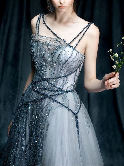 BLUE Silver Ball Dress, Silver Armor Dress, Silver Fantasy Dress, Shear Dresses, Starfall Dress, Pearl Dresses, Half Dress, Silver Wedding Dress, Dress With Pearls