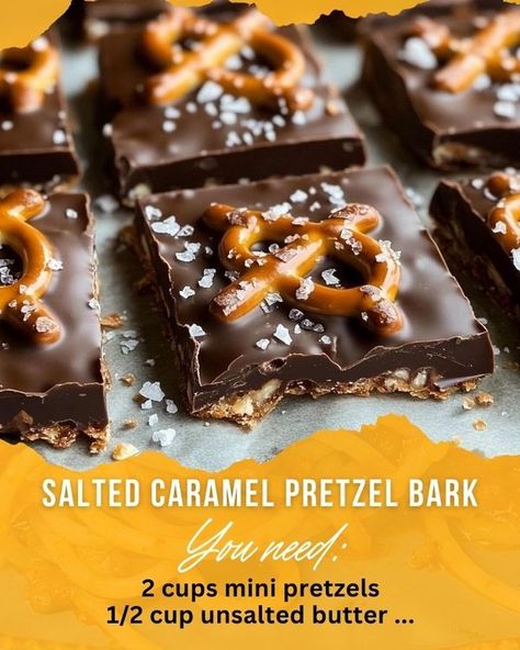 Salted Caramel Pretzel Bark, Caramel Pretzel Bark, Pretzel Bark, Salted Caramel Pretzels, Heavenly Recipes, Mini Pretzels, Semi Sweet Chocolate Chips, Christmas Goodies, Semisweet Chocolate