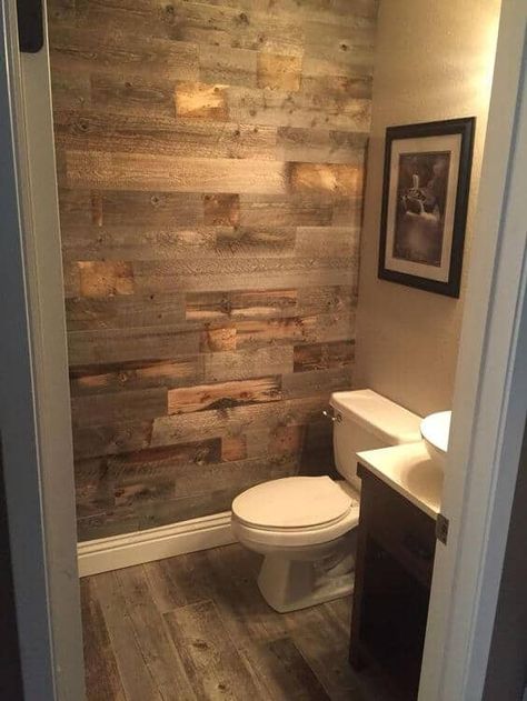 Can You Use Vinyl Flooring on Bathroom Walls? [ANSWERED W/ TIPS] Flooring On Walls, Small Half Bathrooms, Rustic Bathroom Remodel, Makeover Kamar Mandi, Rustic Bathroom Lighting, Top Bathroom Design, Rustic Bathroom Designs, Downstairs Toilet, Christmas Crafts For Adults