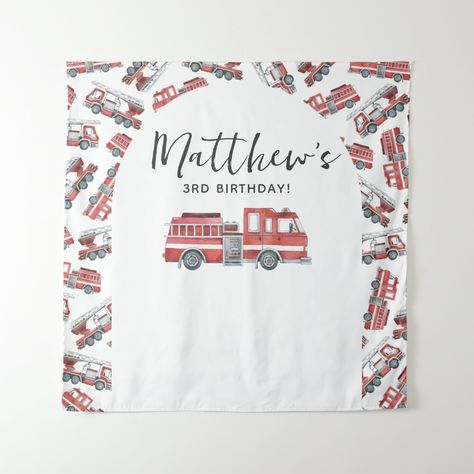 Fire Engine Birthday Party, Fire Engine Birthday, Firetruck Birthday Party, Baby Birthday Decorations, Firetruck Birthday, Birthday Template, Fire Engine, Birthday Backdrop, Red And Grey