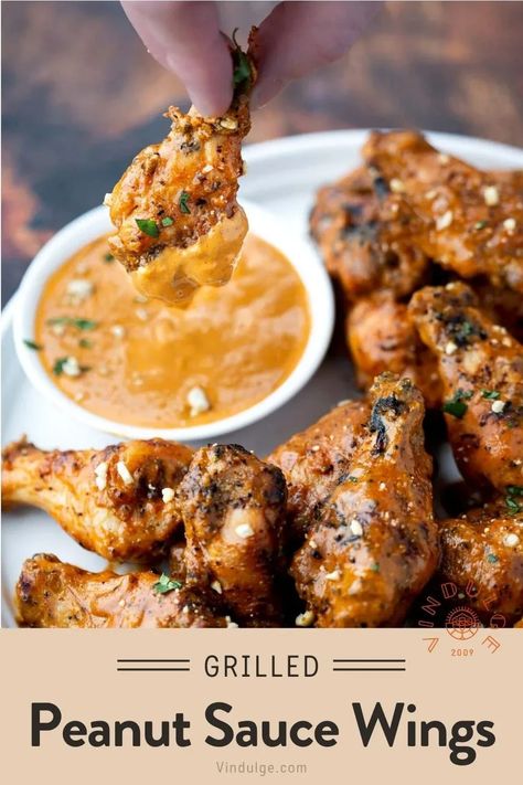 Wing Sauce Recipes, Bbq Recipes Grill, Chicken Wing Sauces, Grilled Wings, Grilled Chicken Wings, Crispy Wings, Spicy Peanut Sauce, Peanut Butter Sauce, Bbq Chicken Recipes