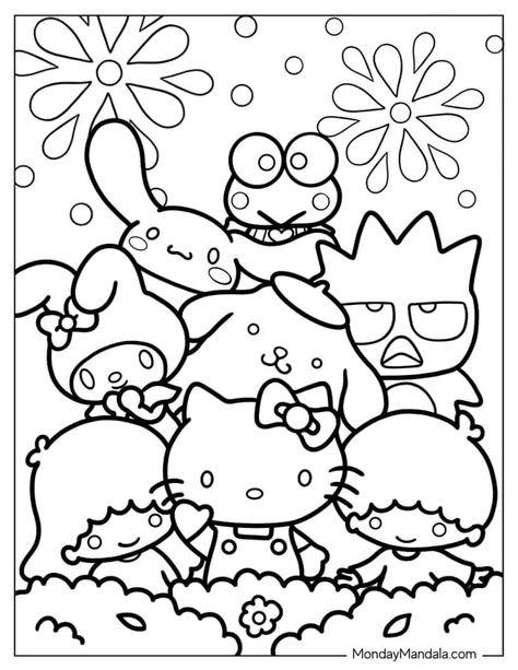 Sanrio Coloring Book, Sanrio Coloring Pages, Sanrio Coloring, Hello Kitty Desenho, Hello Kitty Coloring Pages, Buku Diy, Kitty Coloring Pages, Hello Kitty Imagenes, Hello Kitty Colouring Pages