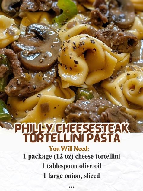 Recipe Today Philly Cheese Steak Tortellini, Philly Cheesesteak Tortellini Pasta, Beef Barley Soup Stovetop, Steak Tortellini, Soup Stovetop, Hearty Recipes, Baked Sandwiches, Beef Barley, Beef Barley Soup