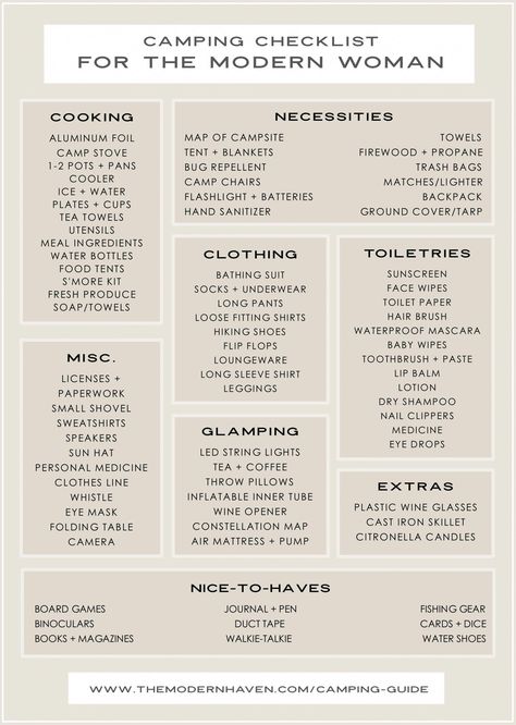 camping items list Camp Checklist, Camping Trip Packing List, Rv Packing List, Camping Checklist Printable, Modern Camping, Camping Supply List, Camping Checklist Family, Printable Packing List, Rv Camping Checklist