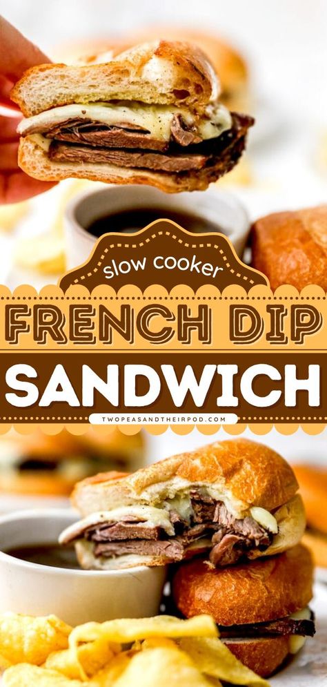 Slow Cooker French Dip Sandwich, best crockpot recipes, hearty slow cooker recipes Beef On A Bun, Au Jus Sauce, Jus Sauce, Slow Cooker French Dip, Sandwich Melts, Tender Roast Beef, Slow Cooker Roast Beef, Beef Dip, On A Bun