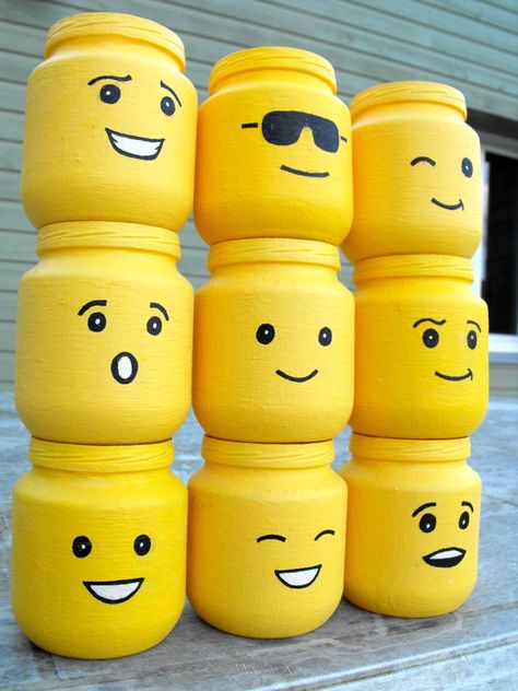 Lego Classroom Theme, Glass Bottle Art, Lego Themed Party, Diy Lego, Glass Bottle Diy, Bottle Craft, Lego Birthday Party, Lego Craft, Diy Glass Bottle Crafts