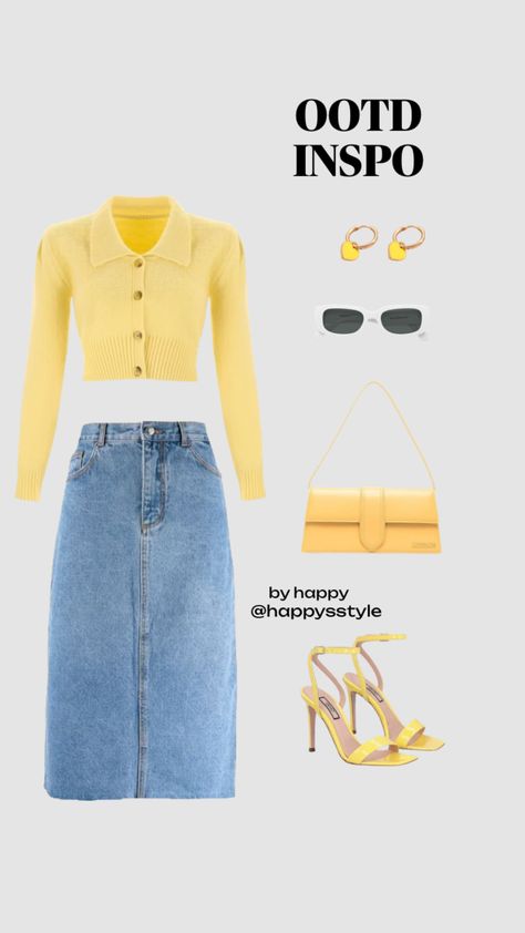 @happysstyle yellow top denim skirt ootd Skirt Ootd, Yellow Outfit, Yellow Top, Your Aesthetic, Connect With People, Creative Energy, Denim Skirt, Ootd, Energy