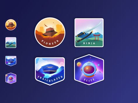 Gamification Badges by Antonia Ciocodeica on Dribbble Gamification Badges, App Badges, Token Design, Gaming Design, Badge Icon, Game Gui, Low Poly Games, Gaming Token, Learning Management System