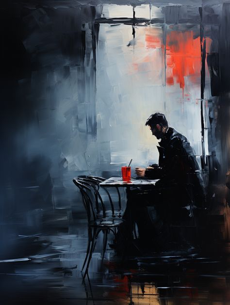 Old Paintings Aesthetic Dark, Old Paintings Aesthetic, Oil Painting Aesthetic Dark, Painting Of A Man, Night Sky Painting, Moody Art, Digital Creator, Expressionist Art, Man Sitting