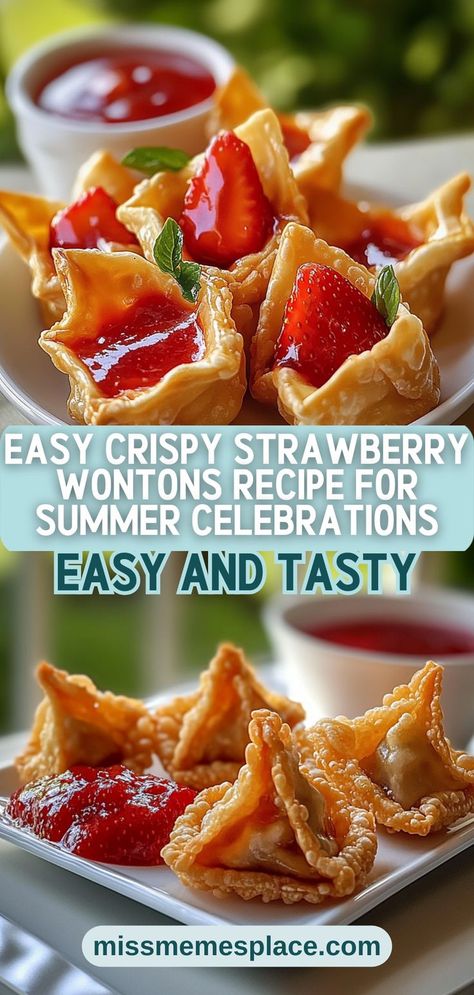 Celebrate summer with this easy crispy strawberry wontons recipe that’s bursting with flavor! Made with simple ingredients, these crunchy strawberry desserts are a delightful way to enjoy seasonal fruits. Perfect for potlucks, BBQs, or just a sweet treat at home, these strawberry wontons will be the highlight of your dessert table. Serve them warm, drizzled with honey or chocolate for a decadent finish that everyone will love! Appetizers Using Wonton Wrappers, Strawberry Wontons, Wontons Recipes, Wonton Filling Recipes, Wonton Filling, Strawberry Soup, Recipe For Summer, Wonton Recipes, Fall Soup