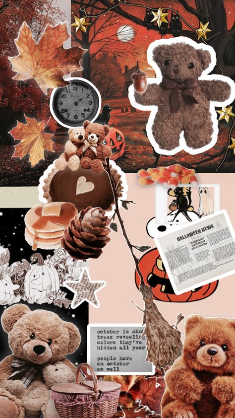 #cozy, #cozycore, #fall, #autumn, #aesthetic, #October, #bear, #teddybear, #halloween Halloween Bear Wallpaper, Teddy Bear Wallpaper Aesthetic, Teddy Bear Aesthetic Wallpaper, Teddybear Aesthetic, Aesthetic October, Fall Autumn Aesthetic, Teddy Bear Wallpaper, Bear Halloween, Birthday Halloween Party