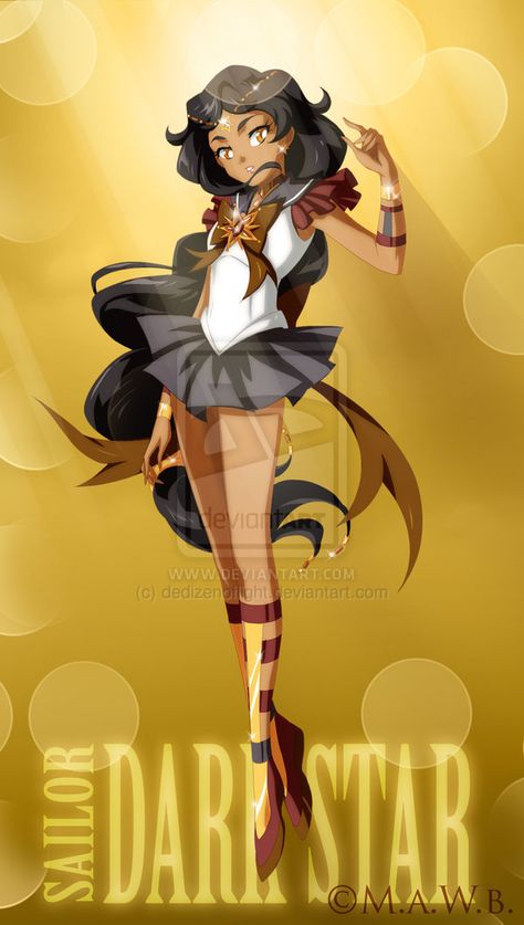 Sailor Dark Star - Drachea Rannak by dedizenoflight.deviantart.com Dark Skin Anime Characters, Dark Skin Anime, Brown Characters, Moon Dark, Princesas Disney Anime, Chihiro Y Haku, Sailor Princess, Sailor Moon Girls, Sailor Scout