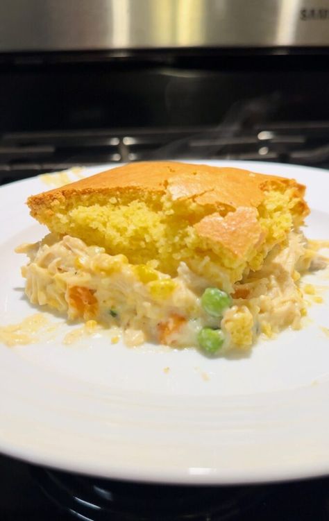 Cornbread Chicken Pot Pie Casserole Cornbread Chicken Pot Pie, Chicken Pop Pie, Cornbread Chicken Casserole, Cornbread Chicken, Cornbread Casserole Recipe, Chicken Soups, Chicken Cornbread, Pot Pie Casserole, With Cornbread