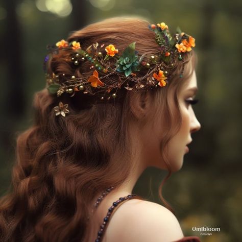 Renisance Fair Hairstyle, Wood Elf Hairstyles, Woodland Fairy Hair, Woodland Fairy Wedding Hair, Elvish Wedding Hair, Fairy Bridal Hair, Mystical Hairstyles, Folklore Hairstyle, Forest Fairy Hairstyles