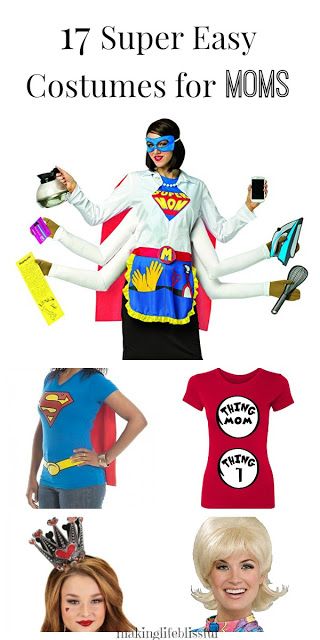 17 Super Easy Costumes for Moms | Making Life Blissful Super Hero Mom Costume, Super Mom Halloween Costume, Superhero Mom Costume, Easy Costumes For Moms, Easy Diy Superhero Costume For Women, Iconic Moms Costumes, Costumes For Moms, Funny Mom Halloween Costumes, Superhero Costumes Female Diy