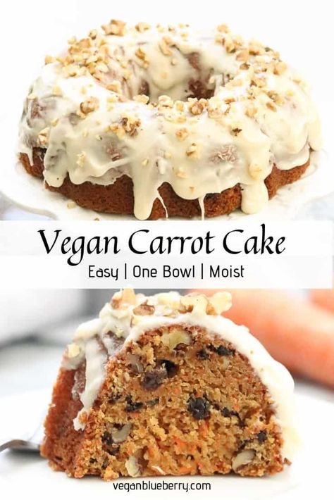 All you need to make this easy and delicious Vegan Carrot Cake recipe is one bowl, and a few minutes of time! Topped with vegan cream cheese frosting! #vegancake #veganrecipes Best Vegan Carrot Cake, Vegan Carrot Cake Recipe, Healthy Vegan Dessert, Vegan Cream Cheese Frosting, Vegan Carrot Cake, Cheesecake Vegan, Dessert Sans Gluten, Vegan Carrot Cakes, Vegan Cream