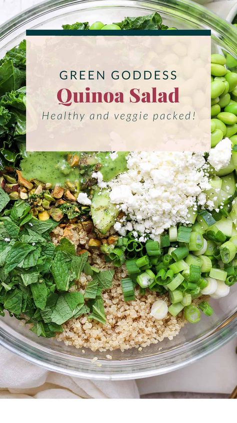 Green Goddess Quinoa Salad - Fit Foodie Finds Green Goddess Quinoa, Green Goddess Salad, Healthy Eating Meal Plan, Goddess Dressing, Green Goddess Dressing, Greek Salad Recipes, Fit Foodie, Quinoa Salad Recipes, Wellness Recipes