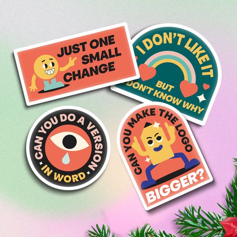 Elevate your laptop's style with this unique designer sticker set specially designed for graphic designers. This sticker sheet features a collection of humorous quotes and graphics related to graphic design. These humor stickers are an ideal gift for designers and a fun way to personalize your laptop. Each set includes a variety of stickers, so you can choose the ones that resonate with your creative spirit. Add a touch of creativity to your workspace and showcase your passion for design with th Stickers For Graphic Designers, Square Sticker Design, Modern Sticker Design, Packaging For Stickers, Graphic Designer Stickers, Laptop Design Stickers, Corporate Stickers, Graphic Design Funny Quotes, Sheet Graphic Design