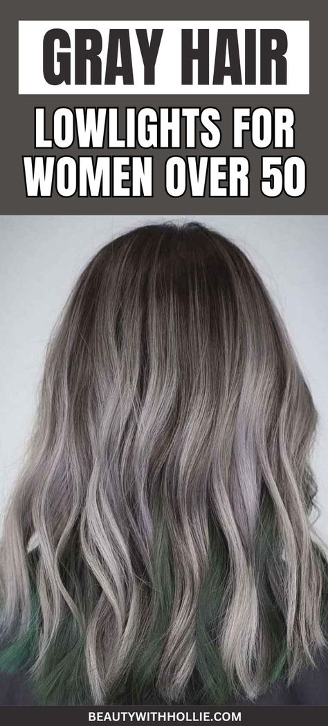 Gray Hair Lowlights For Women Over 50 Ash Grey Hair Highlights, Lowlights On Grey Hair, Ash Hair Color Grey, Hair Color Ideas White, Gray Hair Lowlights, Herringbone Highlights Gray Hair, Dark Ash Gray Hair, Blonde To Gray Hair Transition, Grey Hair With Lowlights