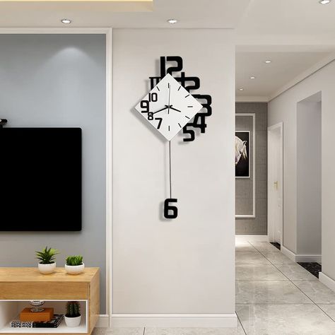 SHUNZY Decorative Wall Clock for Living Room Decor, Large Modern Wall Clocks with Pendulum Battery Operated for Bedroom Office Kitchen Home, 19.7 Inch Big Silent Wall Clock Non Ticking Clock Living Room Decor, Living Room Decor Large, Large Wall Clock Decor, Modern Wall Clocks, Big Wall Clocks, Large Wall Clock Modern, Small Wall Decor, Clock For Living Room, Decorative Wall Clock