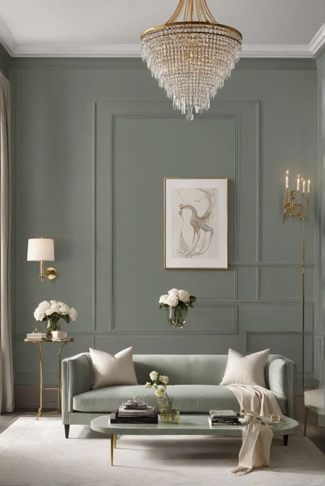 timeless elegance, grayish-green paint colors, 2024 trends, paint color inspiration Sage Green And Gray Living Room, Grayish Green Paint Colors, Sage Green Living Room, Budget Friendly Living Room, Modern Classic Living Room, Sitting Room Design, Grayish Green, Popular Paint Colors, Green Couch